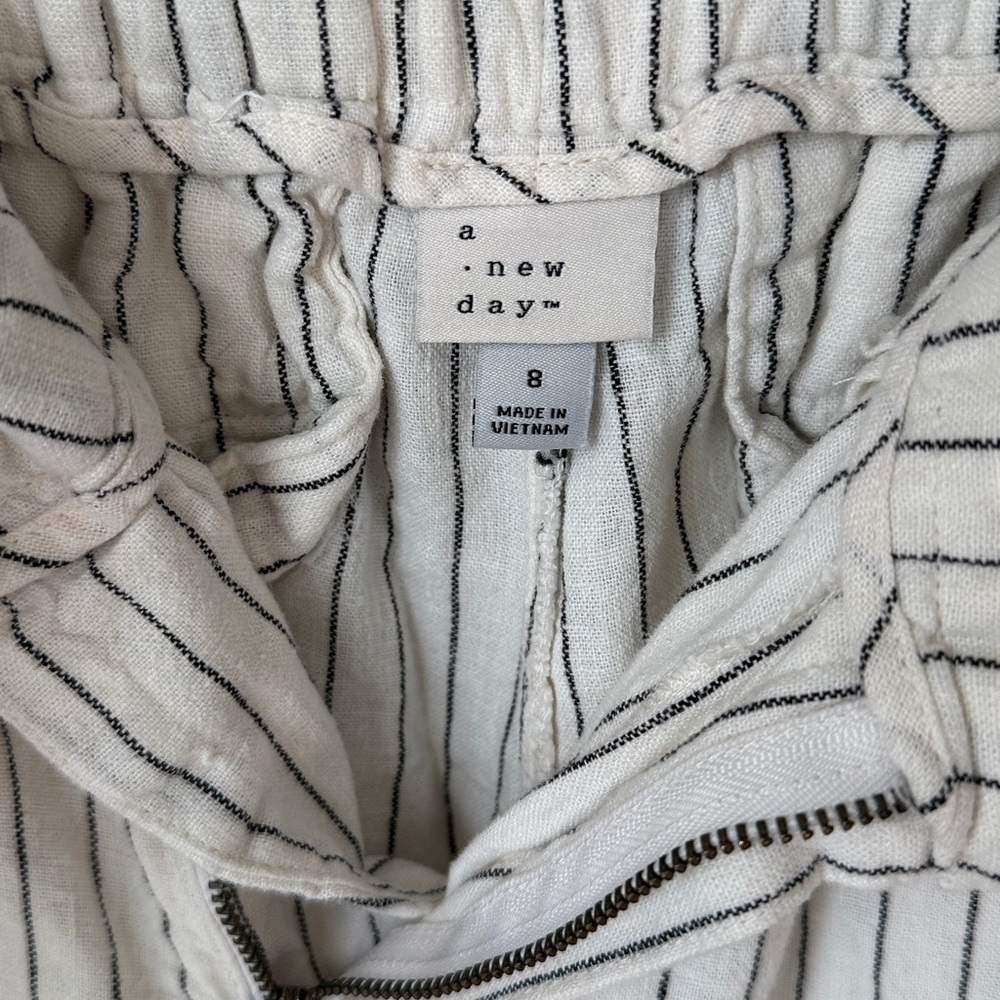 A New Day Black and White Linen Pinstripe Trouser Pants - Picture 7 of 8